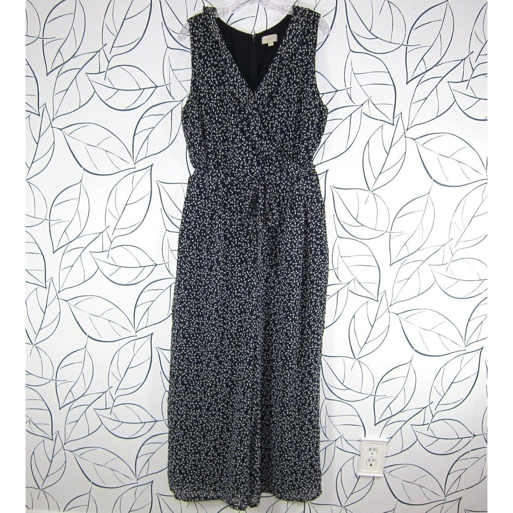 LOFT Outlet Navy Blue Sleeveless Wide Leg Jumpsuit with Belt Size 16 New!